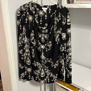 Chico’s Black Floral Top Size L